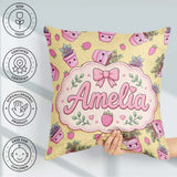 Custom Name Cute Pink Plant Pots Leaves Seamless Pattern Yellow Square Filled Cushion Throw Pillow Sofa Bed Home Decor Zip Washable UK Made