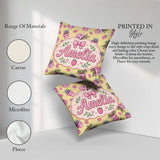 Custom Name Cute Pink Plant Pots Leaves Seamless Pattern Yellow Square Filled Cushion Throw Pillow Sofa Bed Home Decor Zip Washable UK Made