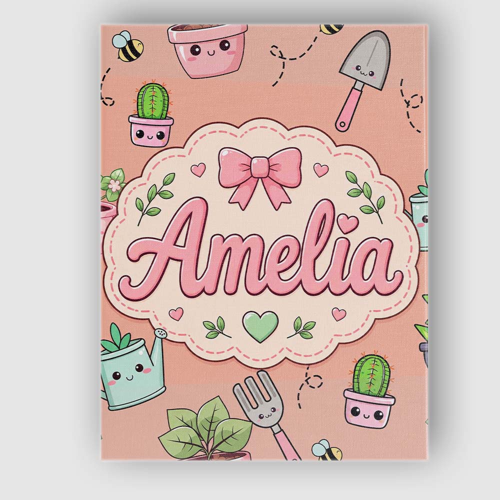 Personalised Name Cute Kawaii Garden Tools Custom  Unique Gift Idea Elegant Feature Canvas Wall Art Print Decor Picture Ready to Hang