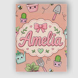 Personalised Name Cute Kawaii Garden Tools Custom  Unique Gift Idea Elegant Feature Canvas Wall Art Print Decor Picture Ready to Hang