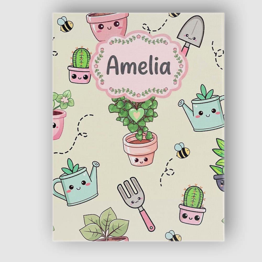 Personalised Name Cute Kawaii Garden Tools Custom  Unique Gift Idea Elegant Feature Canvas Wall Art Print Decor Picture Ready to Hang