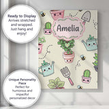 Personalised Name Cute Kawaii Garden Tools Custom  Unique Gift Idea Elegant Feature Canvas Wall Art Print Decor Picture Ready to Hang