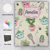Personalised Name Cute Kawaii Garden Tools Custom  Unique Gift Idea Elegant Feature Canvas Wall Art Print Decor Picture Ready to Hang