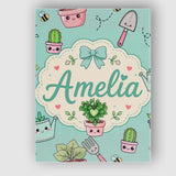 Personalised Name Cute Kawaii Garden Tools Custom  Unique Gift Idea Elegant Feature Canvas Wall Art Print Decor Picture Ready to Hang