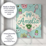 Personalised Name Cute Kawaii Garden Tools Custom  Unique Gift Idea Elegant Feature Canvas Wall Art Print Decor Picture Ready to Hang
