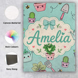 Personalised Name Cute Kawaii Garden Tools Custom  Unique Gift Idea Elegant Feature Canvas Wall Art Print Decor Picture Ready to Hang