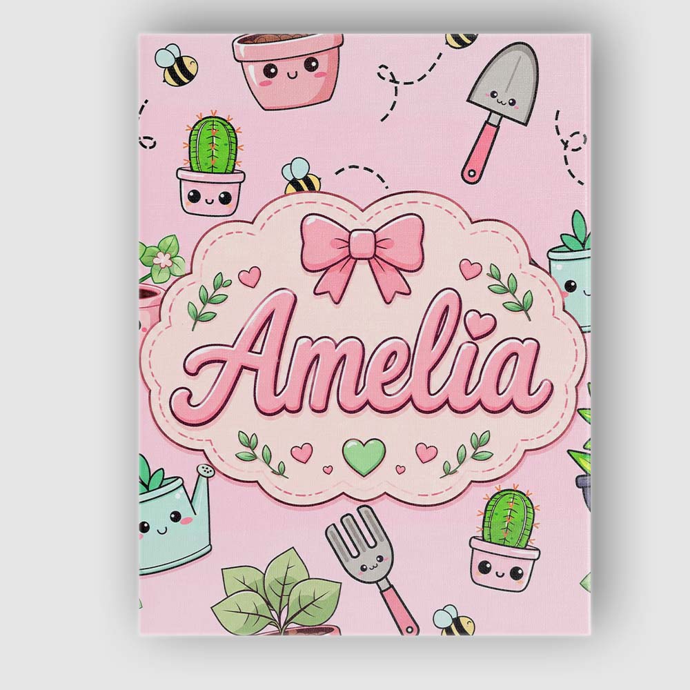 Personalised Name Cute Kawaii Garden Tools Custom  Unique Gift Idea Elegant Feature Canvas Wall Art Print Decor Picture Ready to Hang