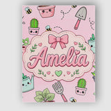 Personalised Name Cute Kawaii Garden Tools Custom  Unique Gift Idea Elegant Feature Canvas Wall Art Print Decor Picture Ready to Hang