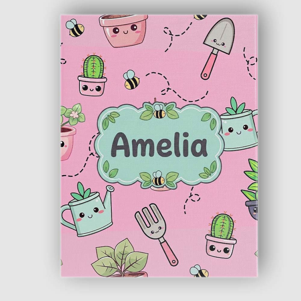 Personalised Name Cute Kawaii Garden Tools Custom  Unique Gift Idea Elegant Feature Canvas Wall Art Print Decor Picture Ready to Hang