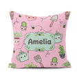 Custom Name Cute Kawaii Garden Plants Bees Seamless Pattern Pink Square Filled Cushion Throw Pillow Sofa Bed Home Decor Zip Washable UK Made