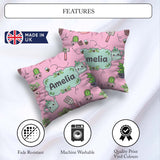 Custom Name Cute Kawaii Garden Plants Bees Seamless Pattern Pink Square Filled Cushion Throw Pillow Sofa Bed Home Decor Zip Washable UK Made