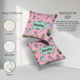 Custom Name Cute Kawaii Garden Plants Bees Seamless Pattern Pink Square Filled Cushion Throw Pillow Sofa Bed Home Decor Zip Washable UK Made