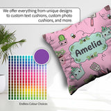 Custom Name Cute Kawaii Garden Plants Bees Seamless Pattern Pink Square Filled Cushion Throw Pillow Sofa Bed Home Decor Zip Washable UK Made