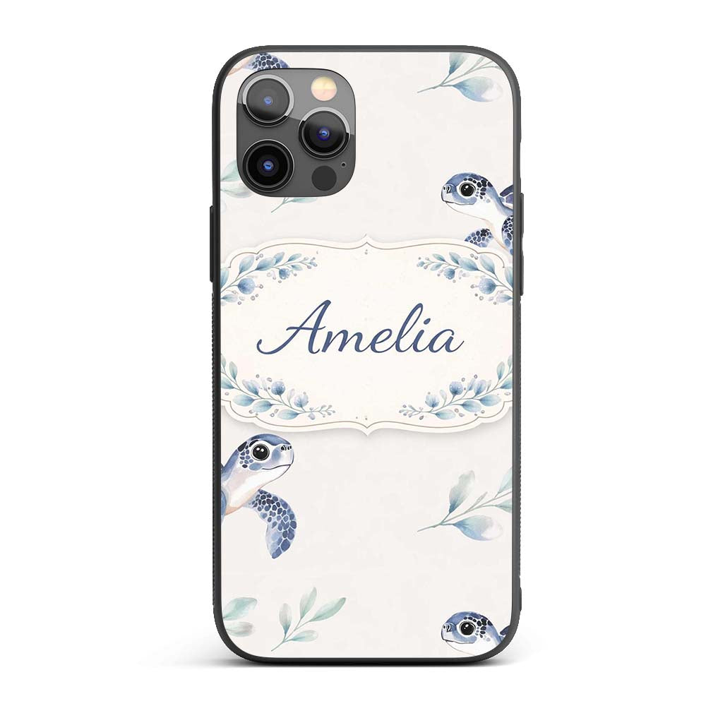 Watercolor Sea Turtle Ocean Minimal Leaf Seamless Custom Name Protective Phone Case Mobile Cover Durable Everyday Smartphone Shock Resistant