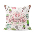 Custom Name Cute Kawaii Garden Plants Bees Seamless Pattern Grey Square Filled Cushion Throw Pillow Sofa Bed Home Decor Zip Washable UK Made