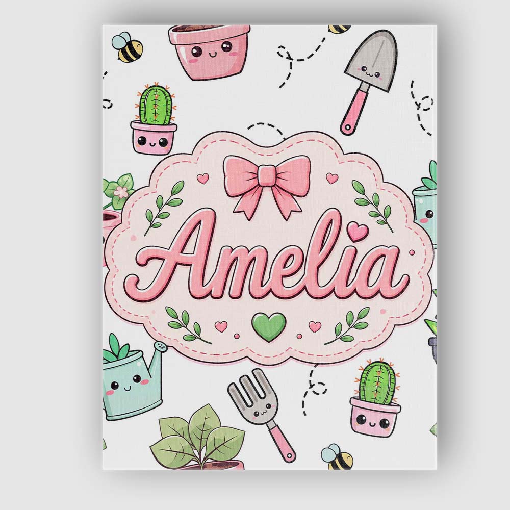 Personalised Name Cute Kawaii Garden Tools Custom  Unique Gift Idea Elegant Feature Canvas Wall Art Print Decor Picture Ready to Hang