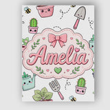 Personalised Name Cute Kawaii Garden Tools Custom  Unique Gift Idea Elegant Feature Canvas Wall Art Print Decor Picture Ready to Hang