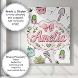 Personalised Name Cute Kawaii Garden Tools Custom  Unique Gift Idea Elegant Feature Canvas Wall Art Print Decor Picture Ready to Hang
