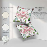 Custom Name Cute Kawaii Garden Plants Bees Seamless Pattern Grey Square Filled Cushion Throw Pillow Sofa Bed Home Decor Zip Washable UK Made