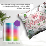 Custom Name Cute Kawaii Garden Plants Bees Seamless Pattern Grey Square Filled Cushion Throw Pillow Sofa Bed Home Decor Zip Washable UK Made