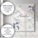 Personalised Name Watercolor Sea Turtle Ocean Minimal Leaf Seamless Custom Canvas Wall Art Print Decor Picture Ready to Hang