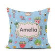 Custom Name Kawaii Garden Tools Plants Bees Seamless Blue Floral Square Filled Cushion Throw Pillow Sofa Bed Home Decor Zip Washable UK Made
