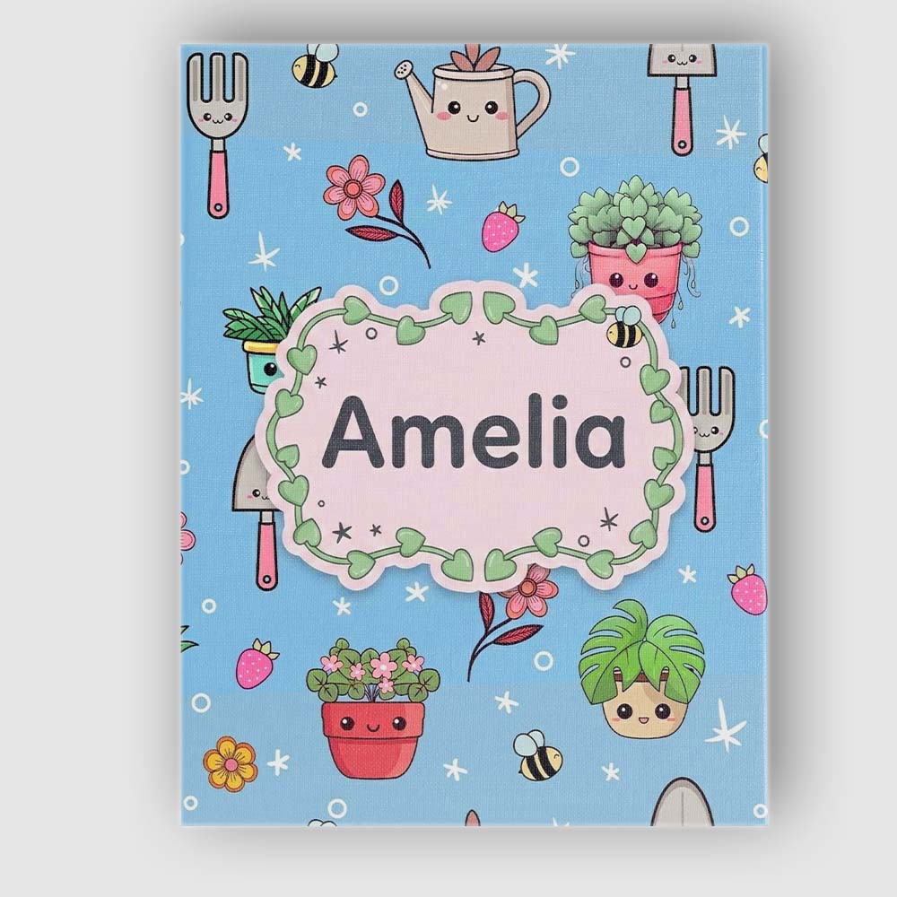 Personalised Name Cute Kawaii Garden Tools Custom  Unique Gift Idea Elegant Feature Canvas Wall Art Print Decor Picture Ready to Hang