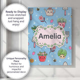 Personalised Name Cute Kawaii Garden Tools Custom  Unique Gift Idea Elegant Feature Canvas Wall Art Print Decor Picture Ready to Hang