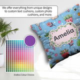 Custom Name Kawaii Garden Tools Plants Bees Seamless Blue Floral Square Filled Cushion Throw Pillow Sofa Bed Home Decor Zip Washable UK Made