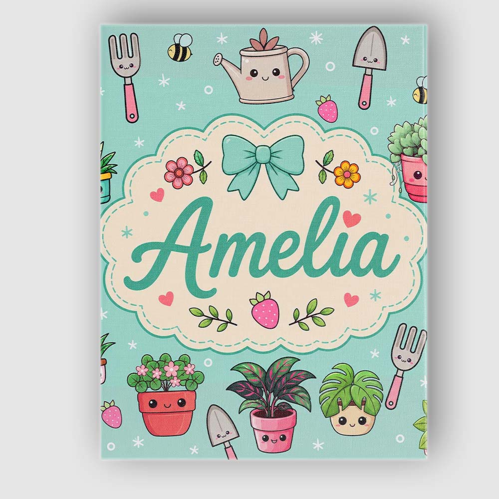 Personalised Name Cute Kawaii Garden Tools Custom  Unique Gift Idea Elegant Feature Canvas Wall Art Print Decor Picture Ready to Hang