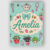 Personalised Name Cute Kawaii Garden Tools Custom  Unique Gift Idea Elegant Feature Canvas Wall Art Print Decor Picture Ready to Hang