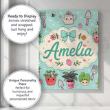 Personalised Name Cute Kawaii Garden Tools Custom  Unique Gift Idea Elegant Feature Canvas Wall Art Print Decor Picture Ready to Hang