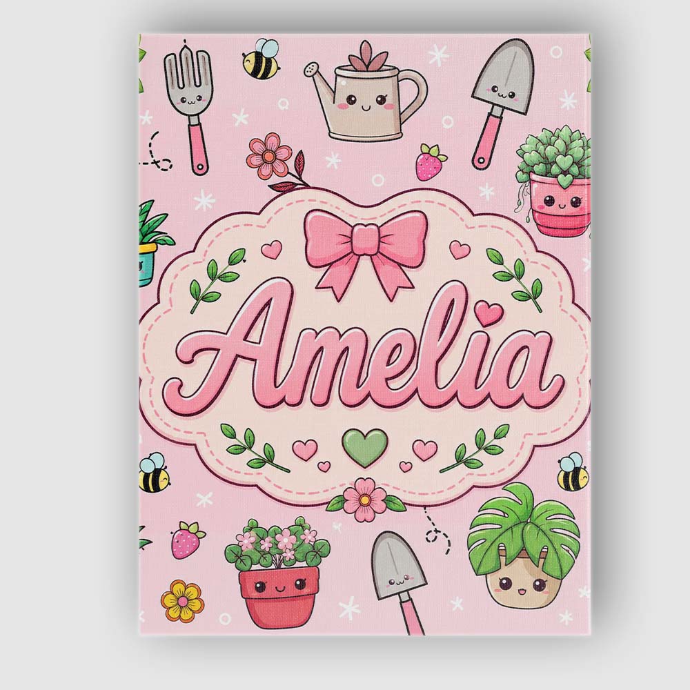 Personalised Name Cute Kawaii Garden Tools Custom  Unique Gift Idea Elegant Feature Canvas Wall Art Print Decor Picture Ready to Hang