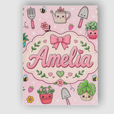 Personalised Name Cute Kawaii Garden Tools Custom  Unique Gift Idea Elegant Feature Canvas Wall Art Print Decor Picture Ready to Hang