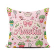 Custom Name Kawaii Garden Tools Plants Bees Seamless Pink Floral Square Filled Cushion Throw Pillow Sofa Bed Home Decor Zip Washable UK Made
