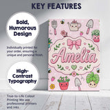Personalised Name Cute Kawaii Garden Tools Custom  Unique Gift Idea Elegant Feature Canvas Wall Art Print Decor Picture Ready to Hang
