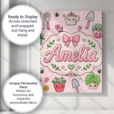 Personalised Name Cute Kawaii Garden Tools Custom  Unique Gift Idea Elegant Feature Canvas Wall Art Print Decor Picture Ready to Hang