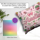 Custom Name Kawaii Garden Tools Plants Bees Seamless Pink Floral Square Filled Cushion Throw Pillow Sofa Bed Home Decor Zip Washable UK Made