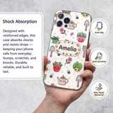 Cute Kawaii Garden Tools Plants Bees Seamless Custom Name Protective Phone Case Mobile Cover Durable Everyday Smartphone Shock Resistant