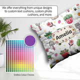 Custom Name Kawaii Garden Tools Plants Bees Pattern White Floral Square Filled Cushion Throw Pillow Sofa Bed Home Decor Zip Washable UK Made