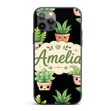 Cute Kawaii Cute Plant Pots Leaves Printed Design Custom Name Protective Phone Case Mobile Cover Durable Everyday Smartphone Shock Resistant