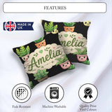 Custom Name Cute Kawaii Plant Pots Leaves Seamless Pattern Black Square Filled Cushion Throw Pillow Sofa Bed Home Decor Zip Washable UK Made