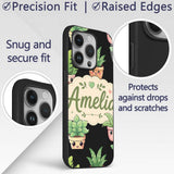 Cute Kawaii Cute Plant Pots Leaves Printed Design Custom Name Protective Phone Case Mobile Cover Durable Everyday Smartphone Shock Resistant