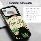 Cute Kawaii Cute Plant Pots Leaves Printed Design Custom Name Protective Phone Case Mobile Cover Durable Everyday Smartphone Shock Resistant