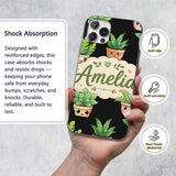 Cute Kawaii Cute Plant Pots Leaves Printed Design Custom Name Protective Phone Case Mobile Cover Durable Everyday Smartphone Shock Resistant