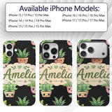 Cute Kawaii Cute Plant Pots Leaves Printed Design Custom Name Protective Phone Case Mobile Cover Durable Everyday Smartphone Shock Resistant