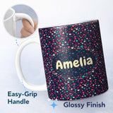Personalized Custom Name Colourful Hearts on Navy Background Cute Love Seamless Pattern 11oz Ceramic Coffee Tea Mug White Large Handle