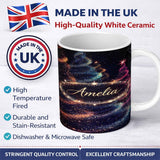Personalized Custom Name Abstract Christmas Tree Lights Seamless Pattern Stylish Everyday Mug 11oz Ceramic Coffee Tea Mug White Large Handle