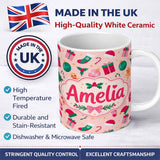 Personalized Custom Name Cute Gingerbread Candy Cane Christmas Tree Seamless Pattern Lovely 11oz Ceramic Coffee Tea Mug White Large Handle