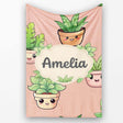 Cute Kawaii Smiling Plant Pots Leaves Seamless Pattern Beige Lovely  Personalised Custom Name Super Soft Fleece Blanket Bed Sofa Throw